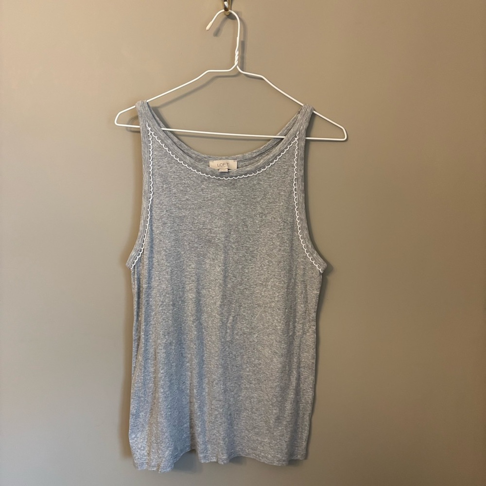 LOFT Outlet Heather Gray Scalloped Trim Tank Top XL Casual Basic